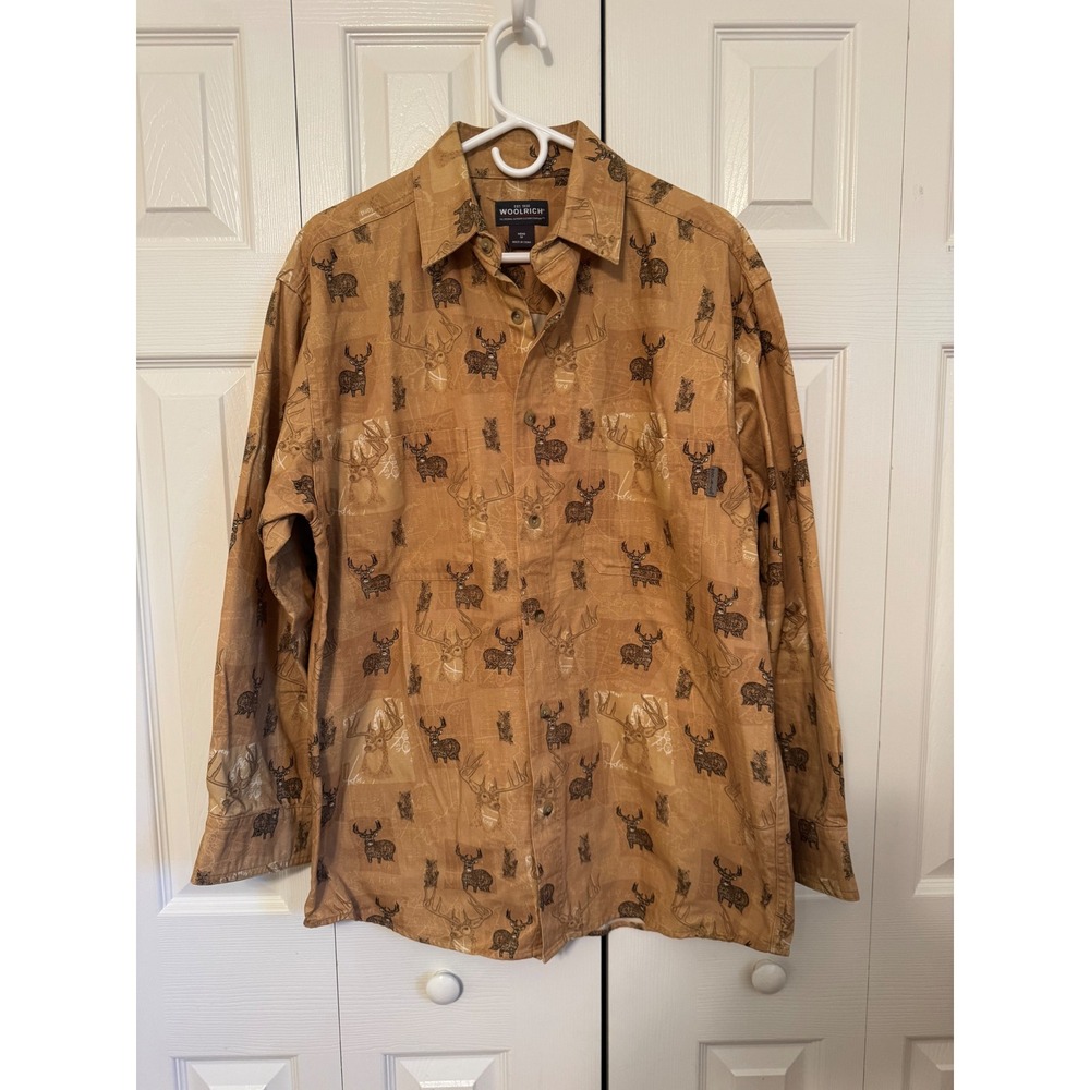 Woolrich light buckskin deer and map 100% cotton button up Medium